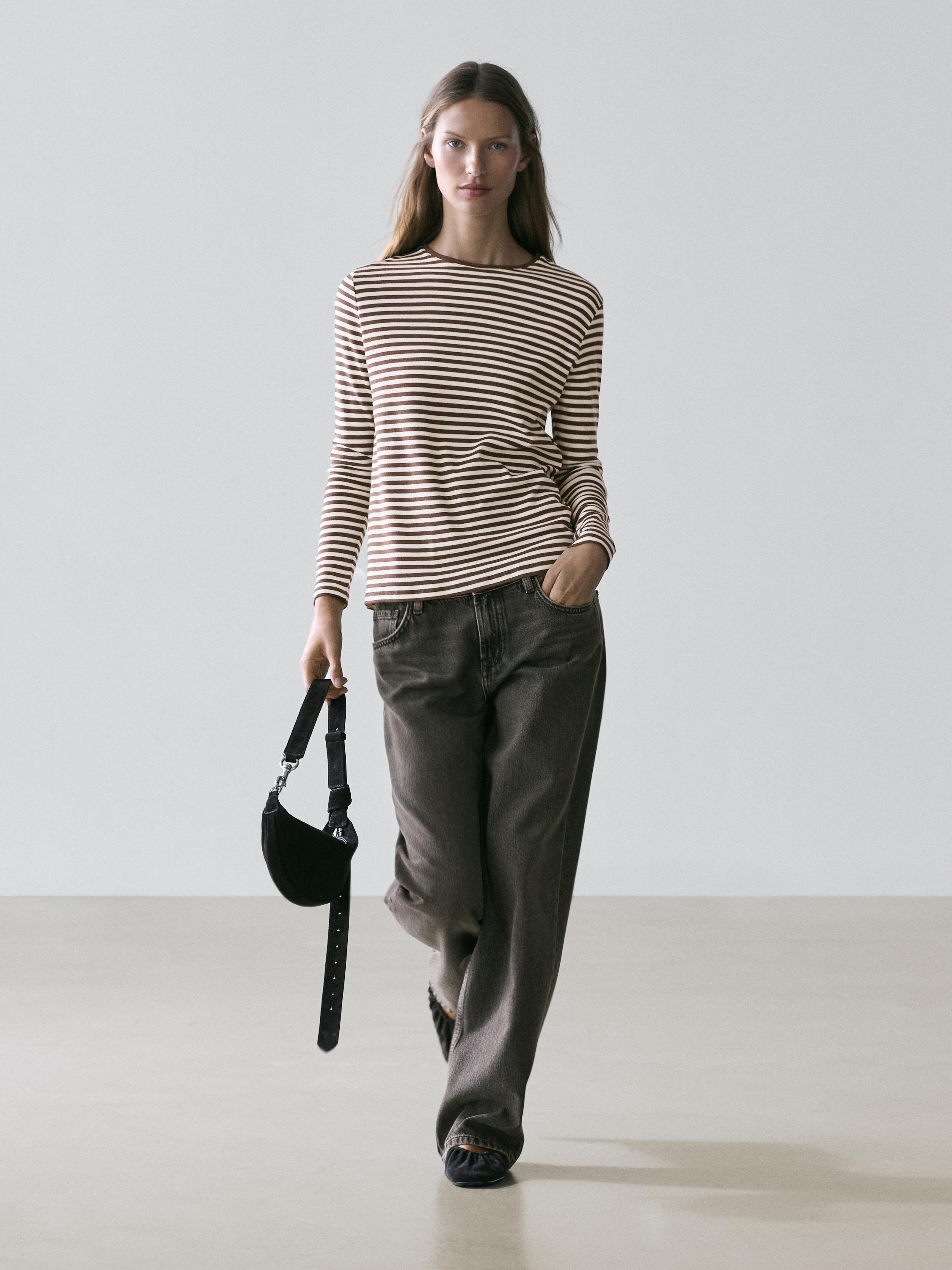 Striped long sleeve T-shirt with contrast detail